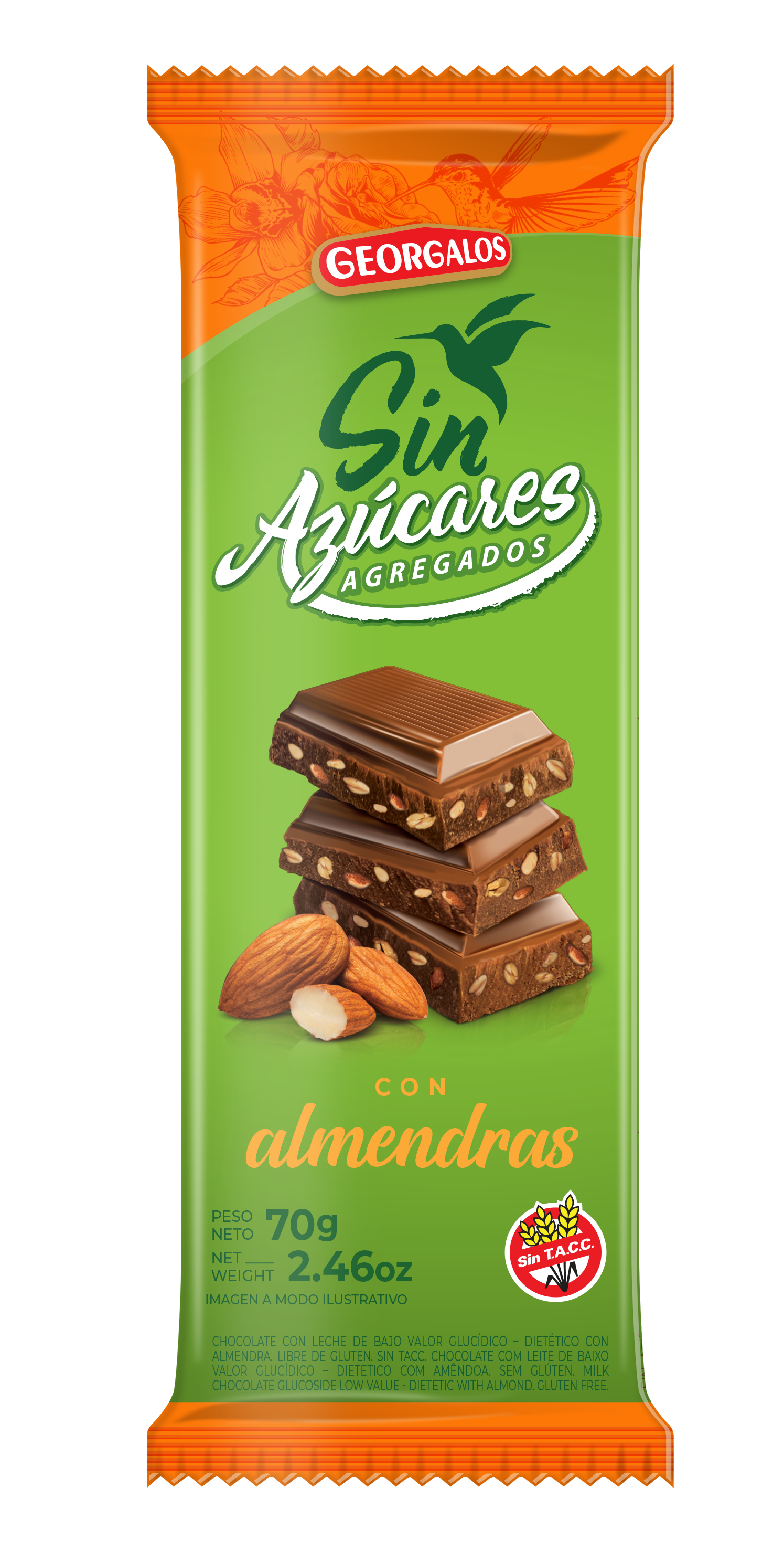 Chocolate con leche sin azúcar con almendras